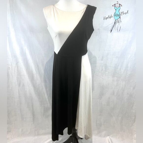 Maggy London black and white color block midi dress size 6 - Picture 2 of 8